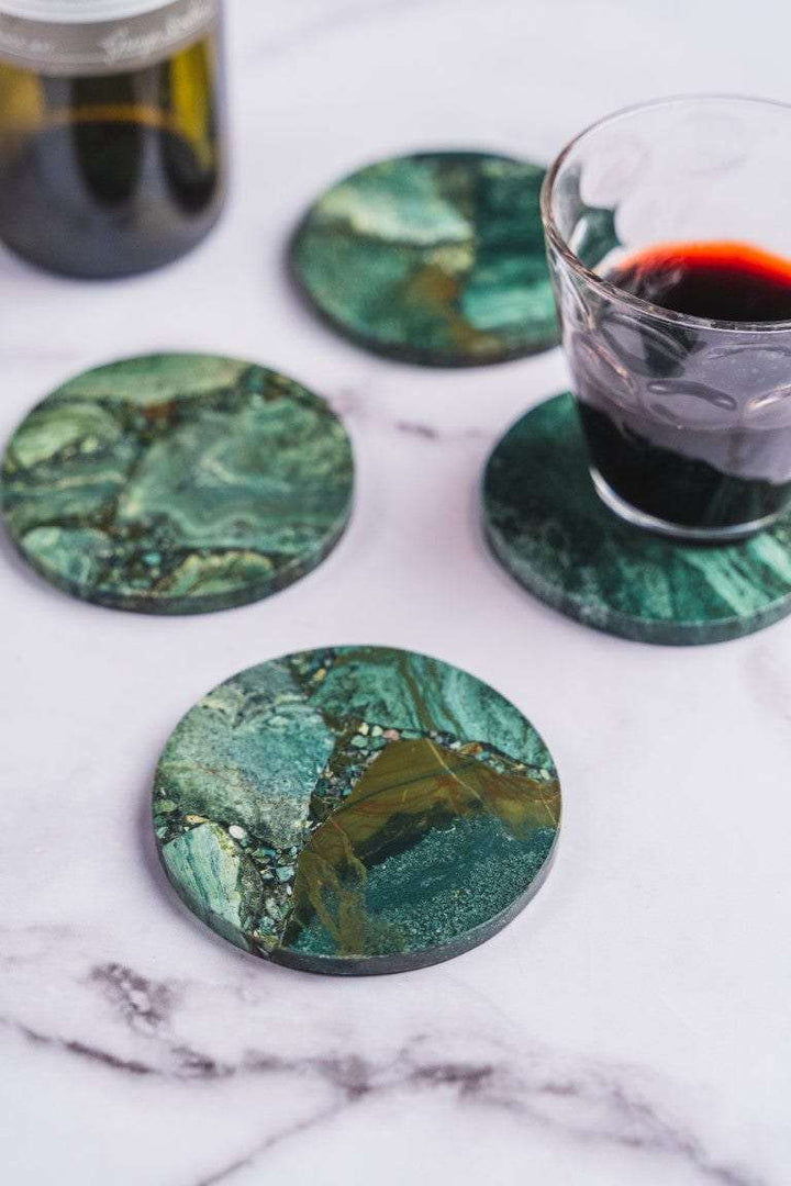 Moss Agate Round Coasters - Set of 4 Writings On The Wall Coasters