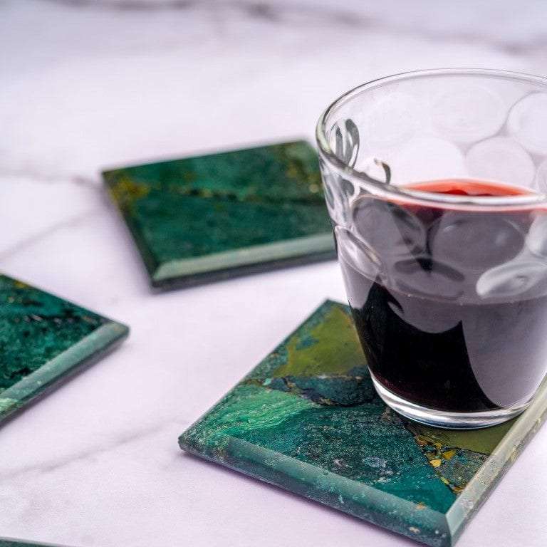 Moss Agate Square Coasters - Set of 4 Writings On The Wall Coasters
