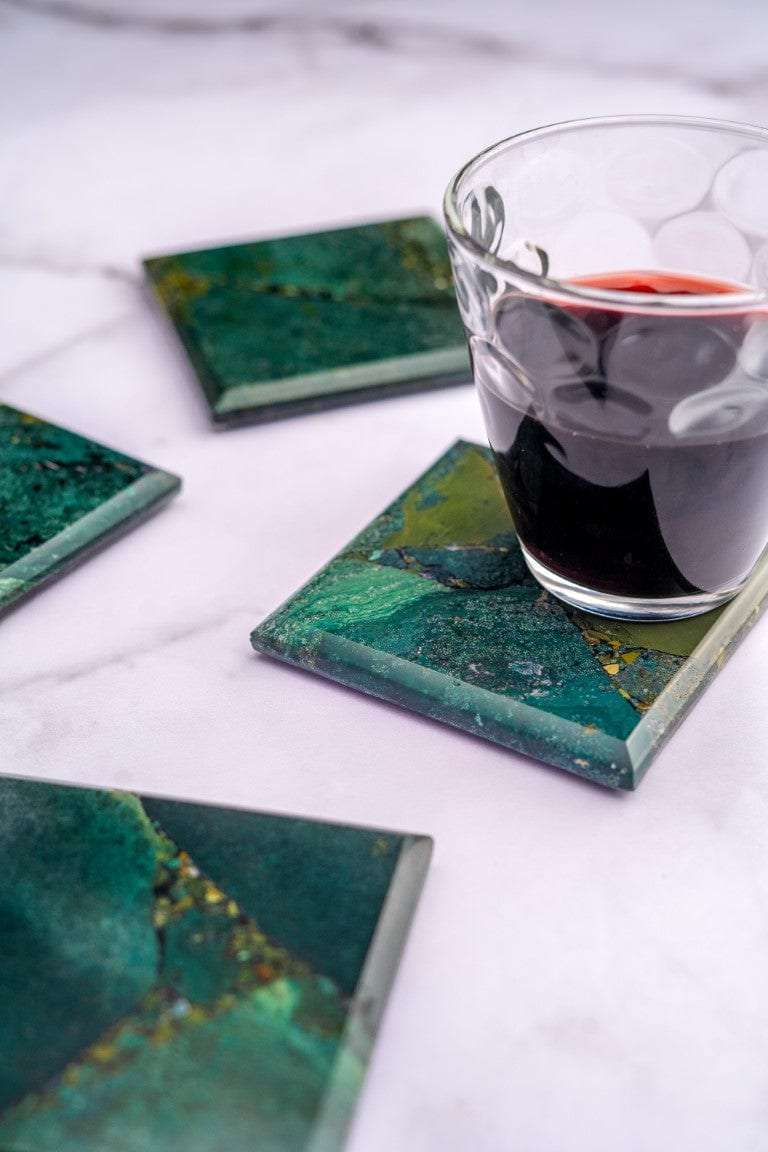 Moss Agate Square Coasters - Set of 4 Writings On The Wall Coasters