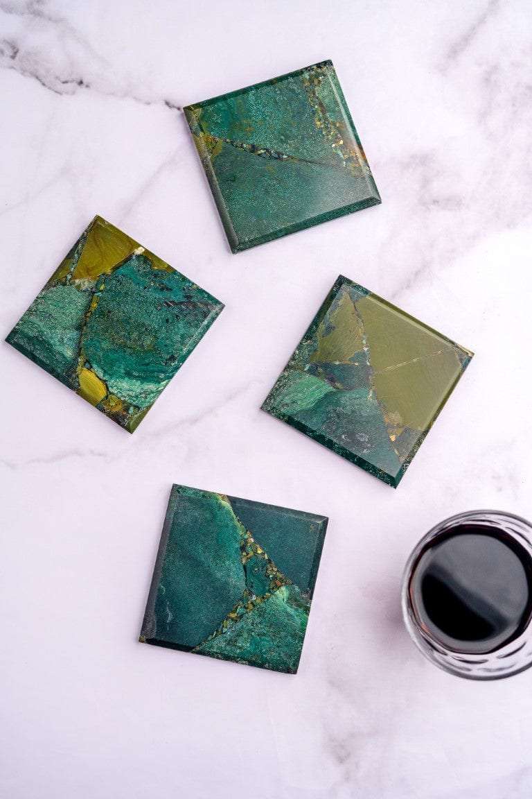 Moss Agate Square Coasters - Set of 4 Writings On The Wall Coasters