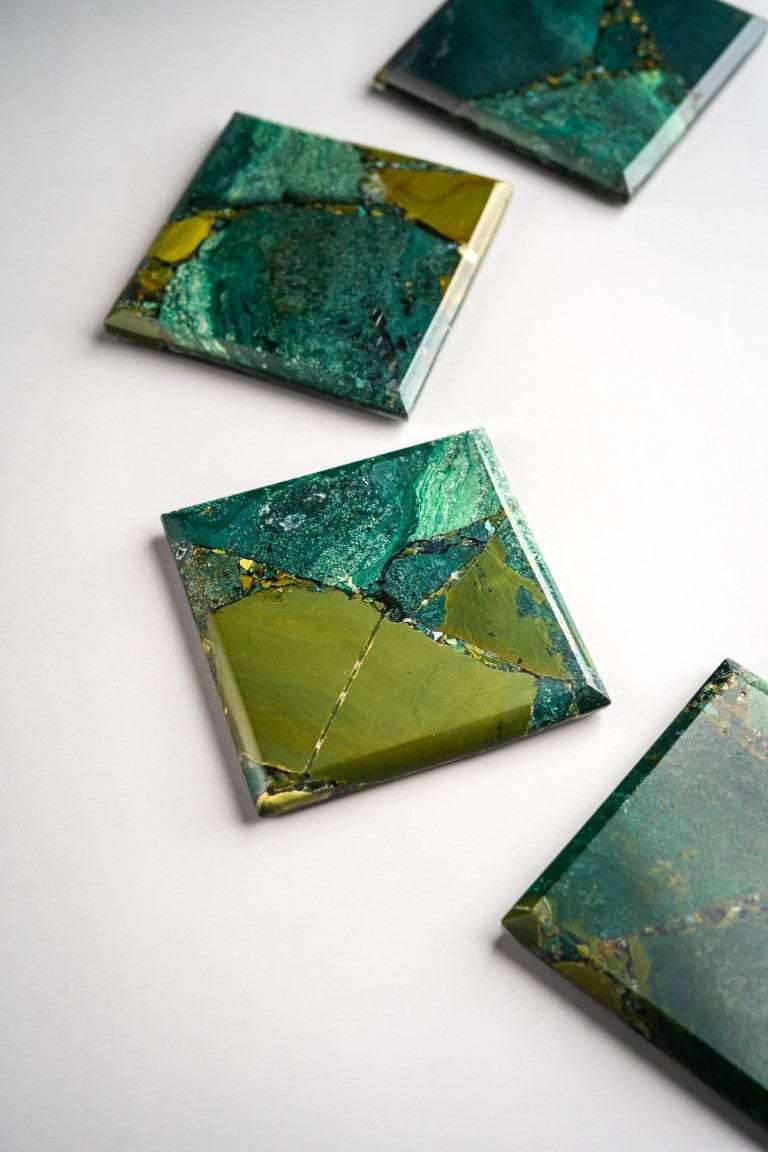 Moss Agate Square Coasters - Set of 4 Writings On The Wall Coasters