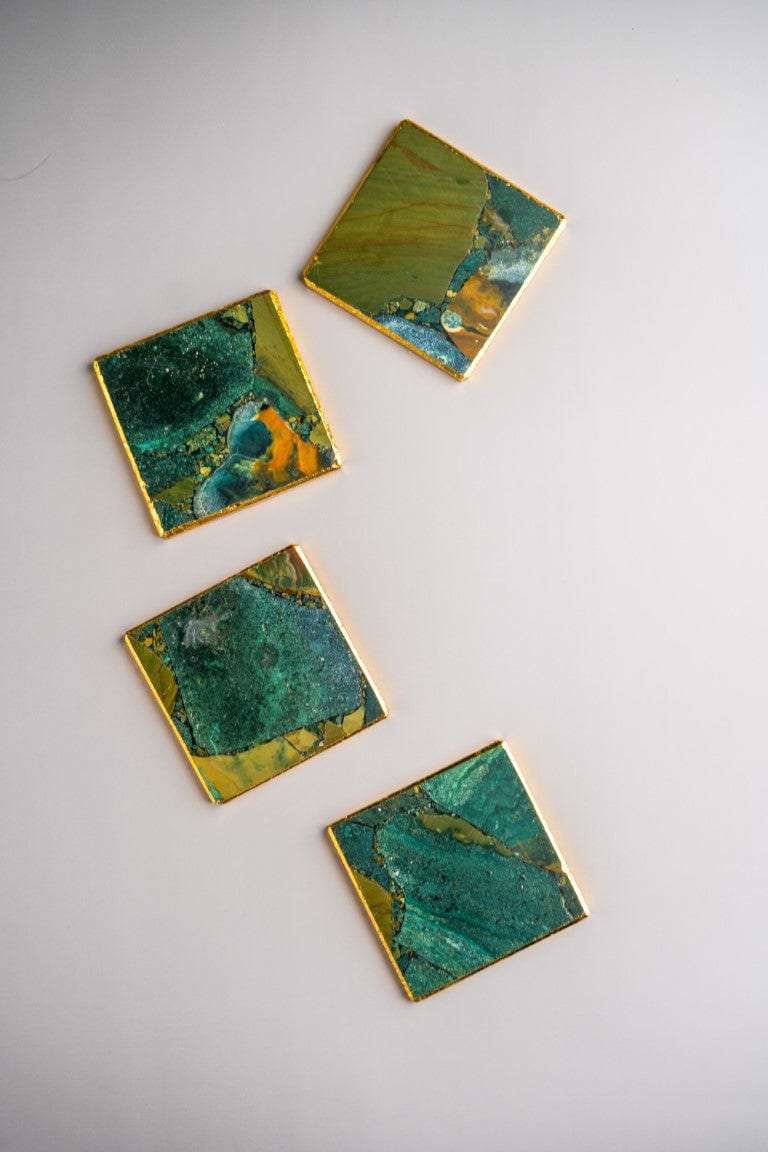 Moss Agate Square Coasters With Golden Leafing - Set of 4 Writings On The Wall bestseller