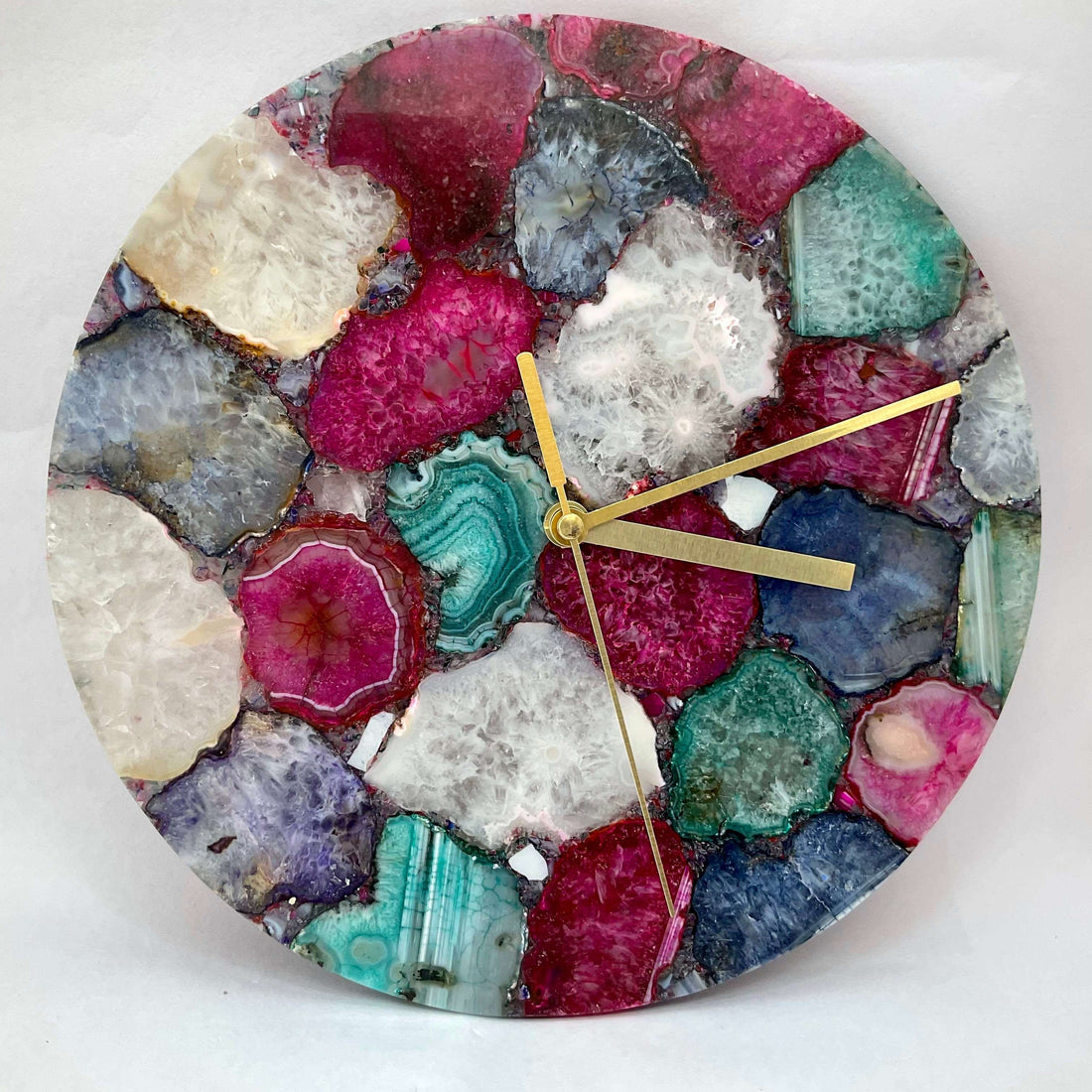 Multicolor Agate Gemstone Round Clock Writings On The Wall gemstone clock