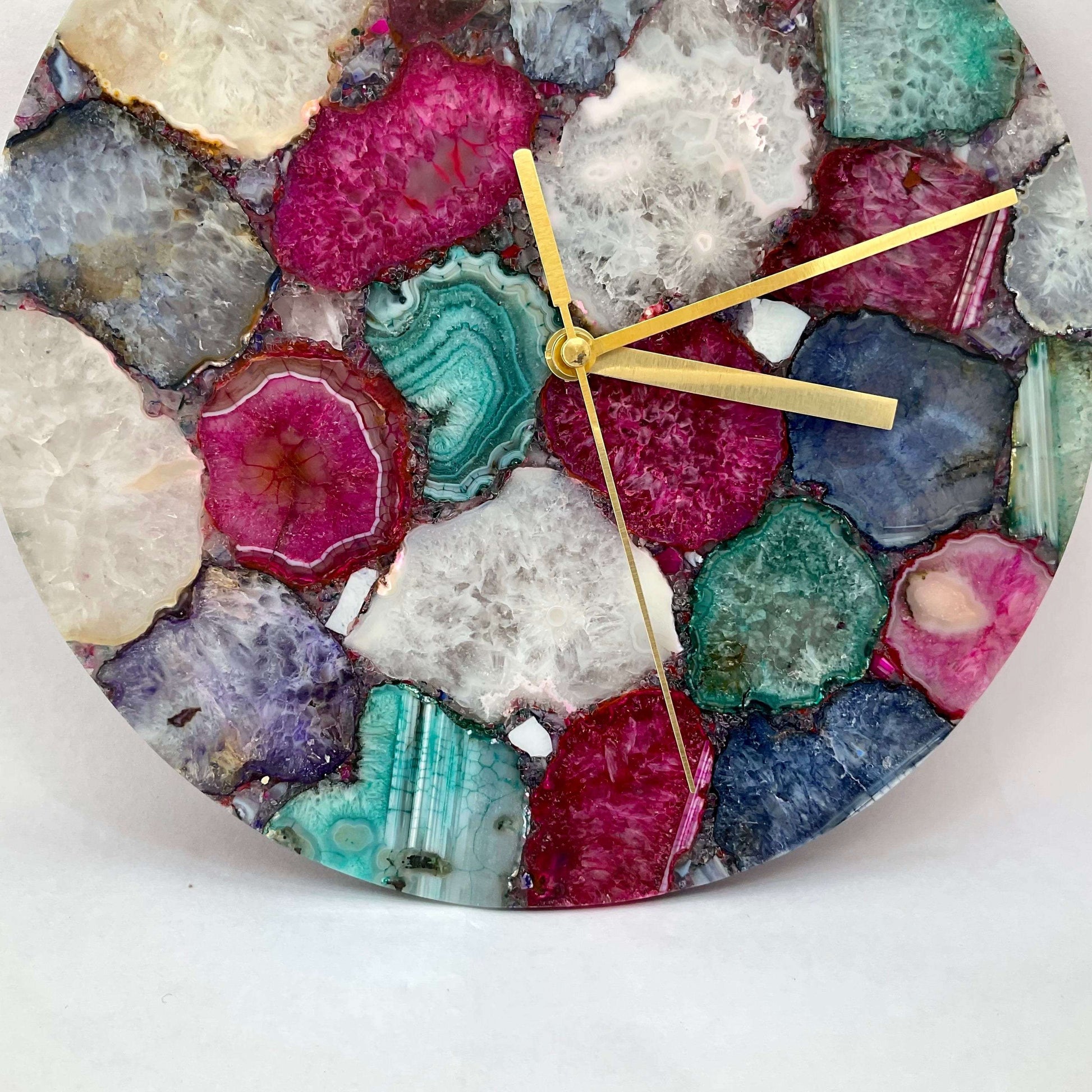 Multicolor Agate Gemstone Round Clock Writings On The Wall gemstone clock