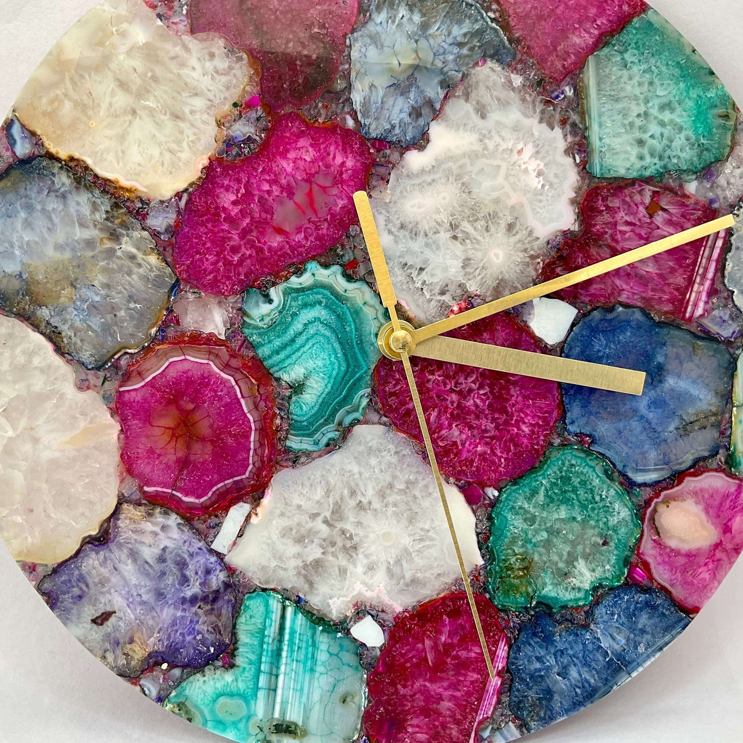 Multicolor Agate Gemstone Round Clock Writings On The Wall gemstone clock