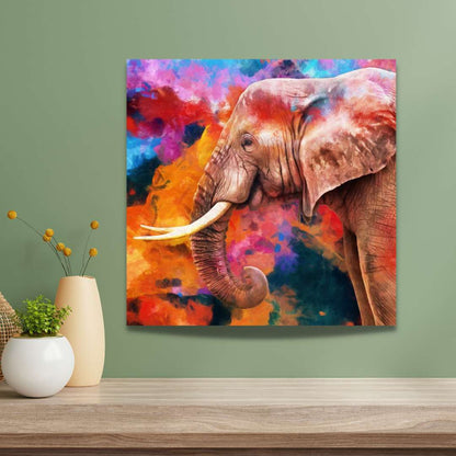 Multicolor Elephant Painting Writings On The Wall Canvas Print