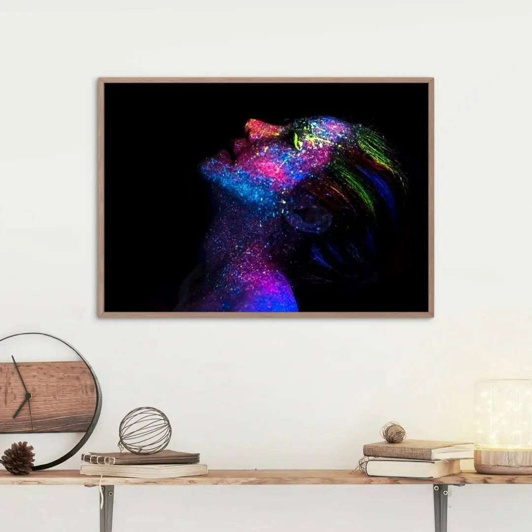 Neon Woman Portrait Painting Writings On The Wall Canvas Print