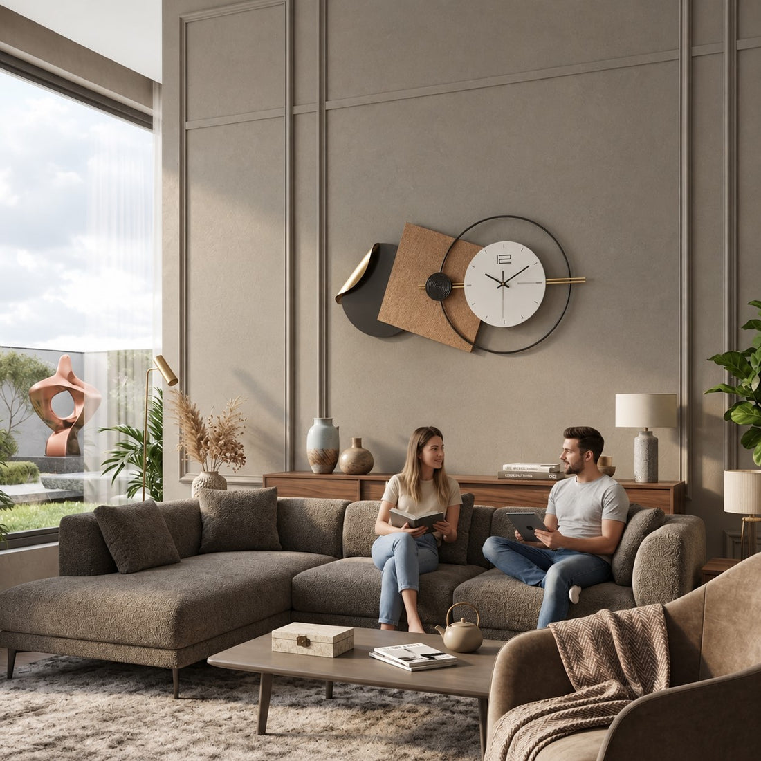 Modern Abstract Geometric Wall Clock with Metal Hoop