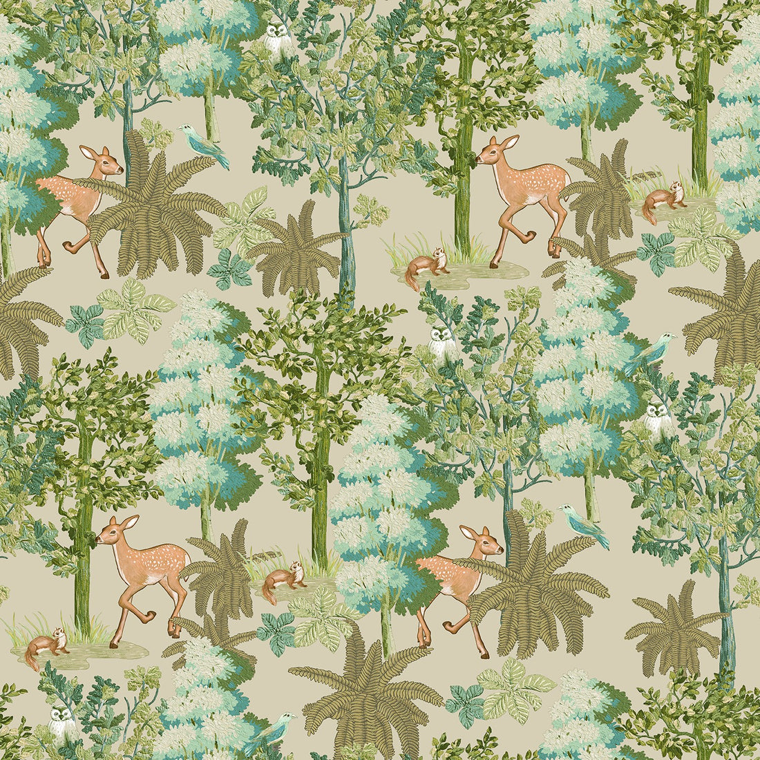 Deer Paradise- Green Wallpaper