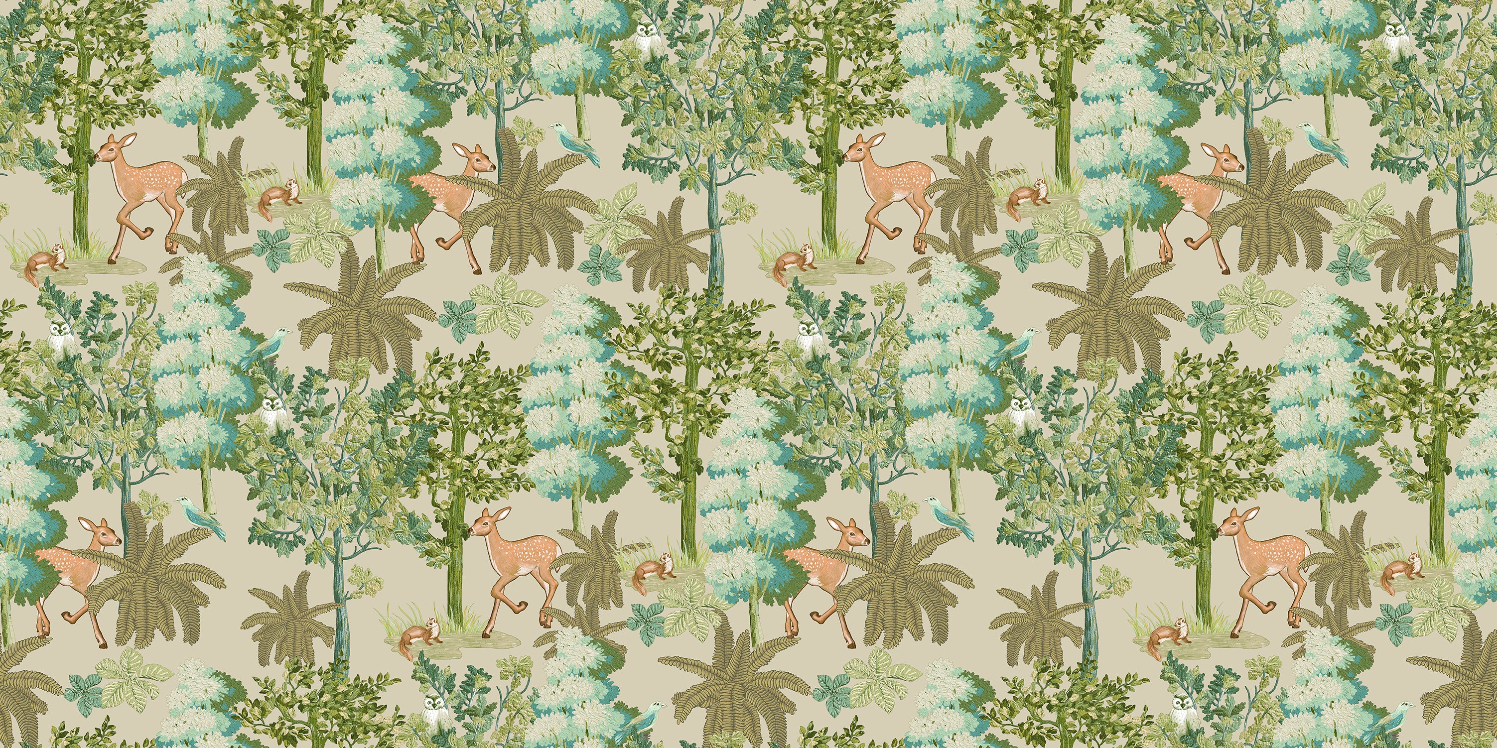 Deer Paradise- Green Wallpaper
