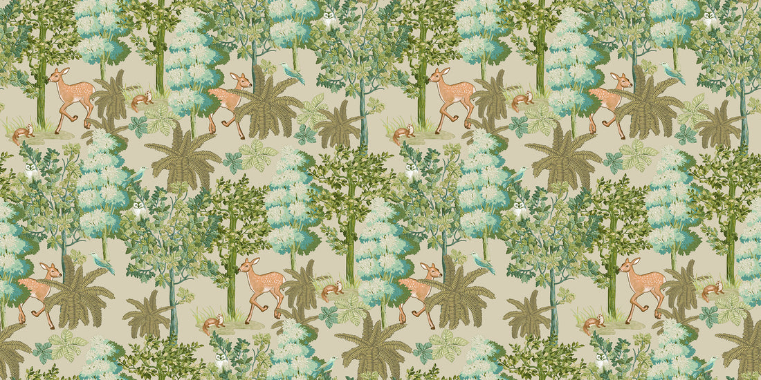 Deer Paradise- Green Wallpaper