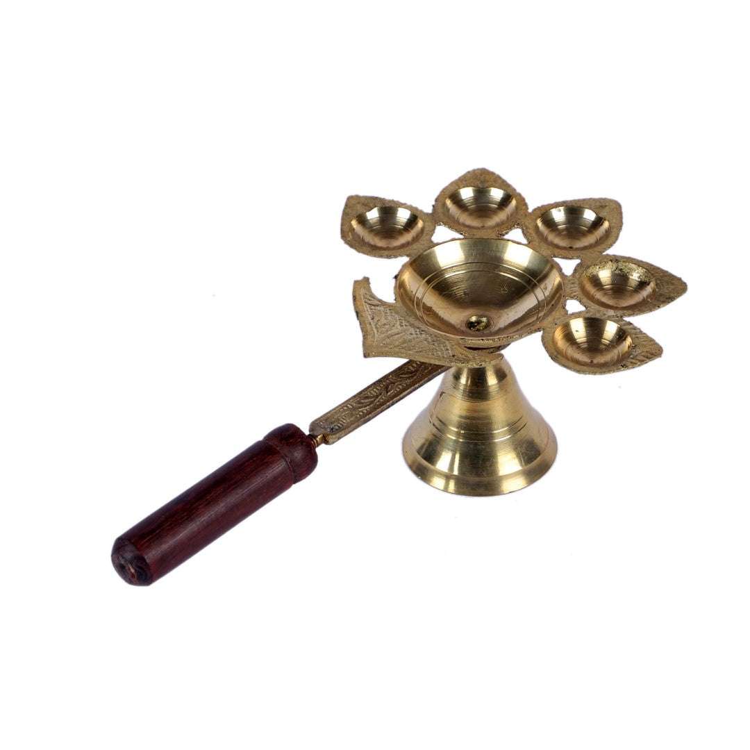 Panch Aarti Brass Diya with Handle Writings On The Wall Diya