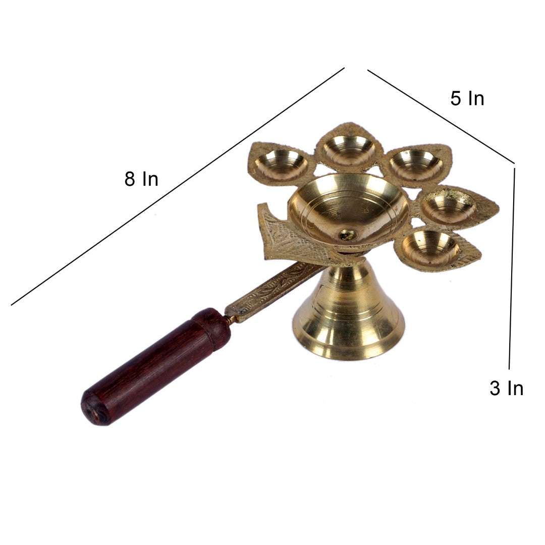 Panch Aarti Brass Diya with Handle Writings On The Wall Diya