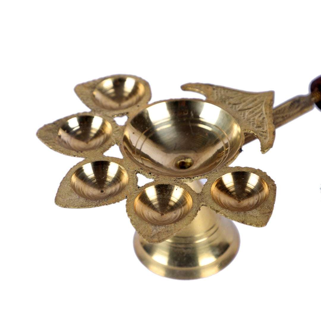 Panch Aarti Brass Diya with Handle Writings On The Wall Diya