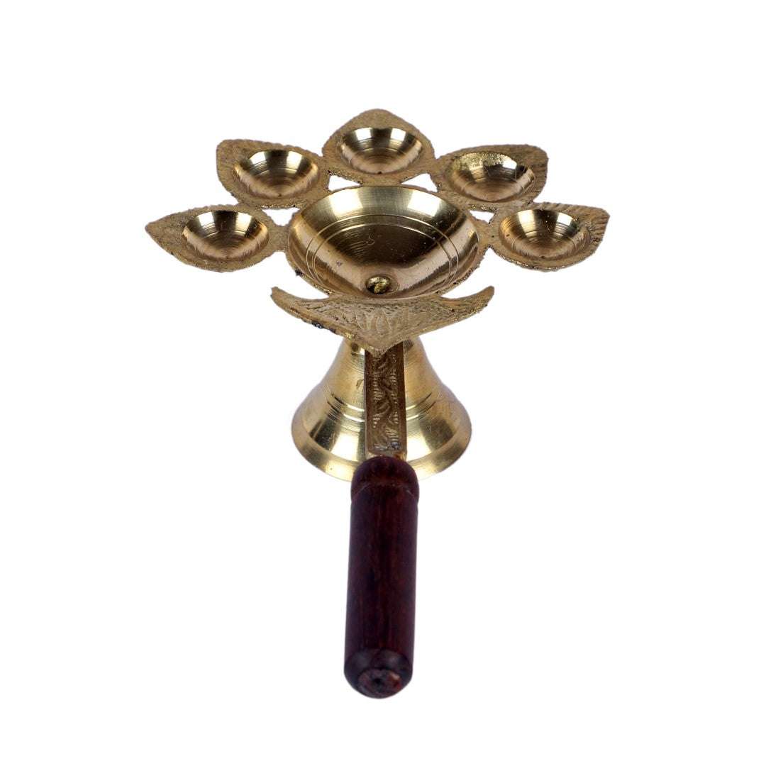 Panch Aarti Brass Diya with Handle Writings On The Wall Diya