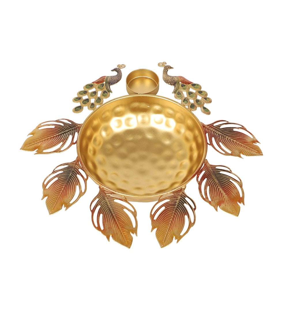 Peacock Red & Gold Urli Set Writings On The Wall Diya Urli