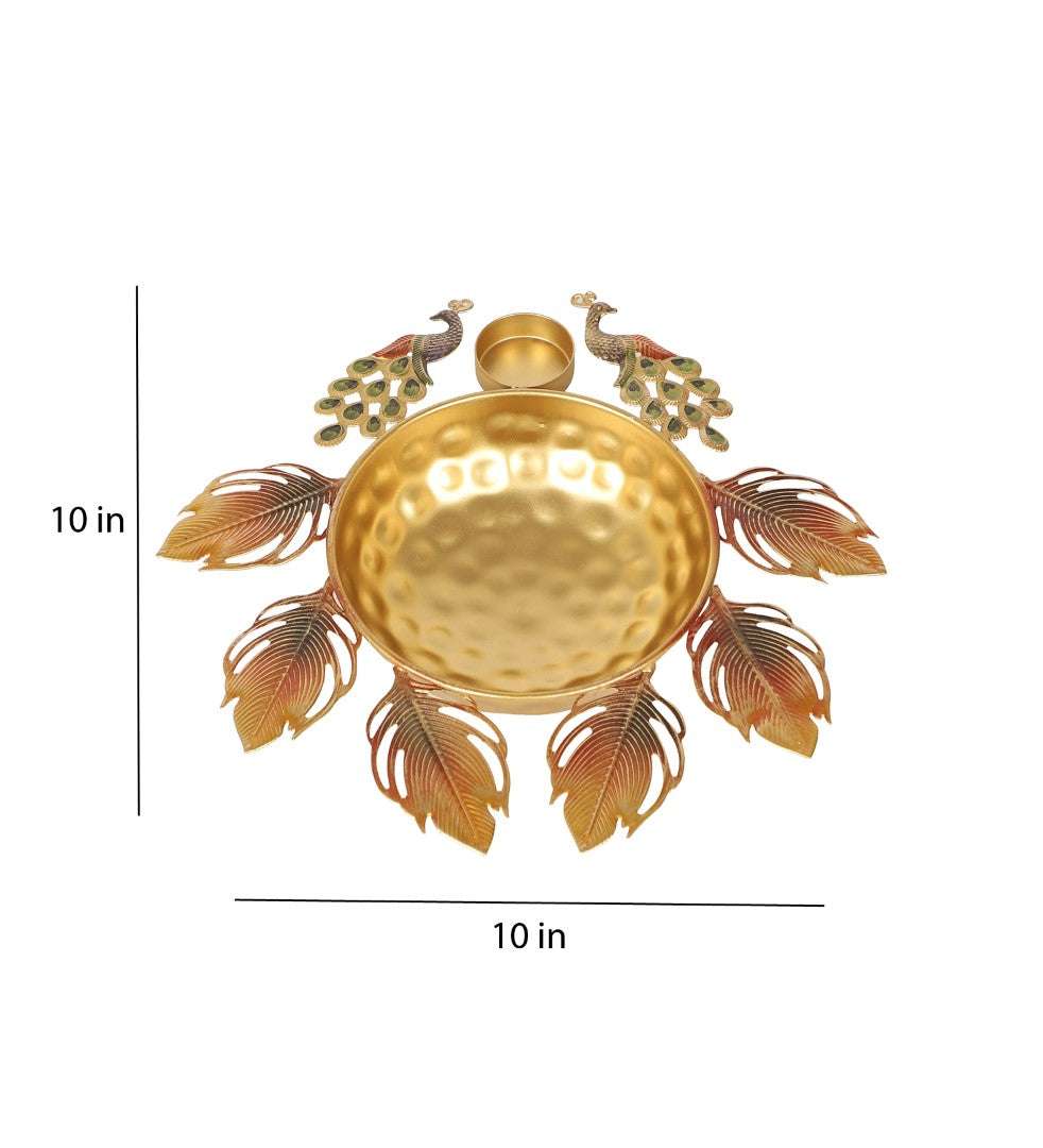 Peacock Red & Gold Urli Set Writings On The Wall Diya Urli