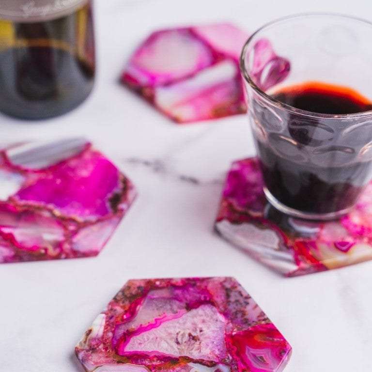 Pink Agate Hexagon Coasters - Set of 4 Writings On The Wall Coasters