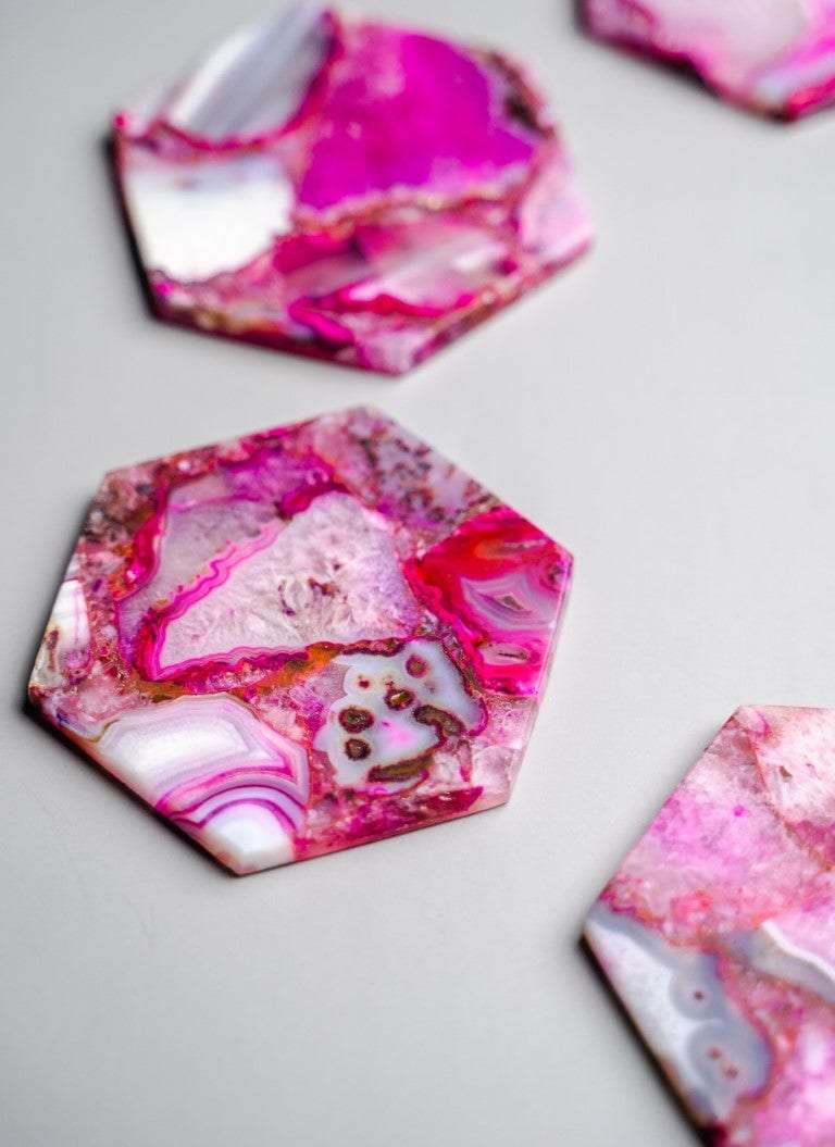Pink Agate Hexagon Coasters - Set of 4 Writings On The Wall Coasters