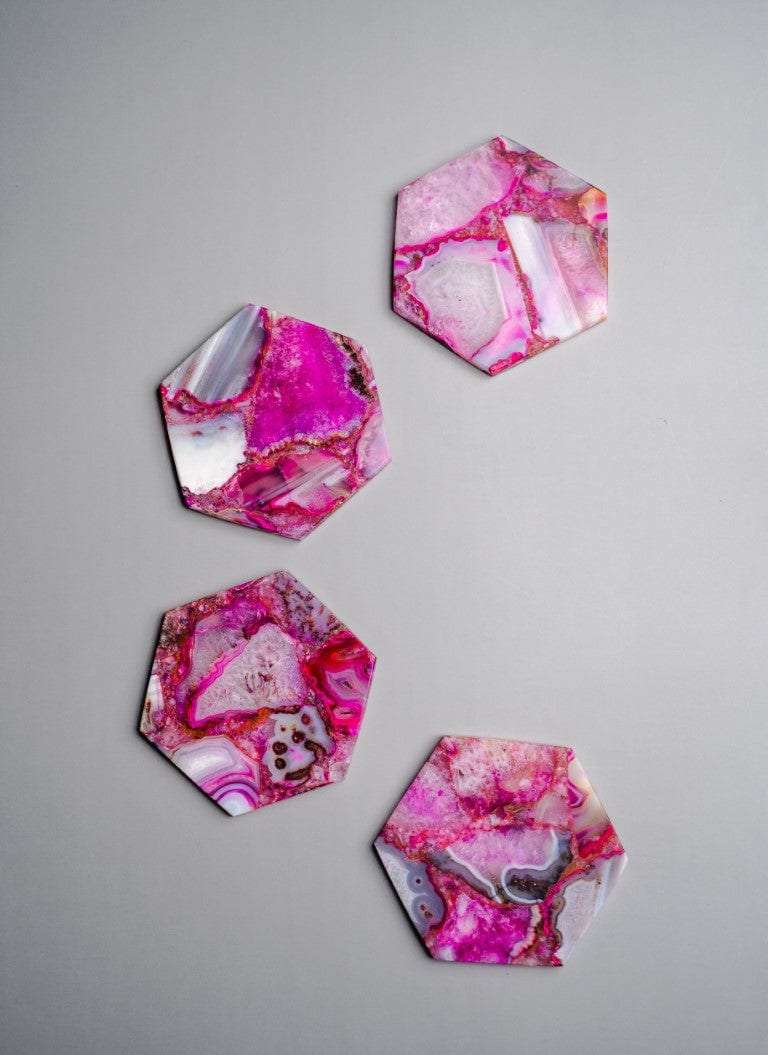 Pink Agate Hexagon Coasters - Set of 4 Writings On The Wall Coasters