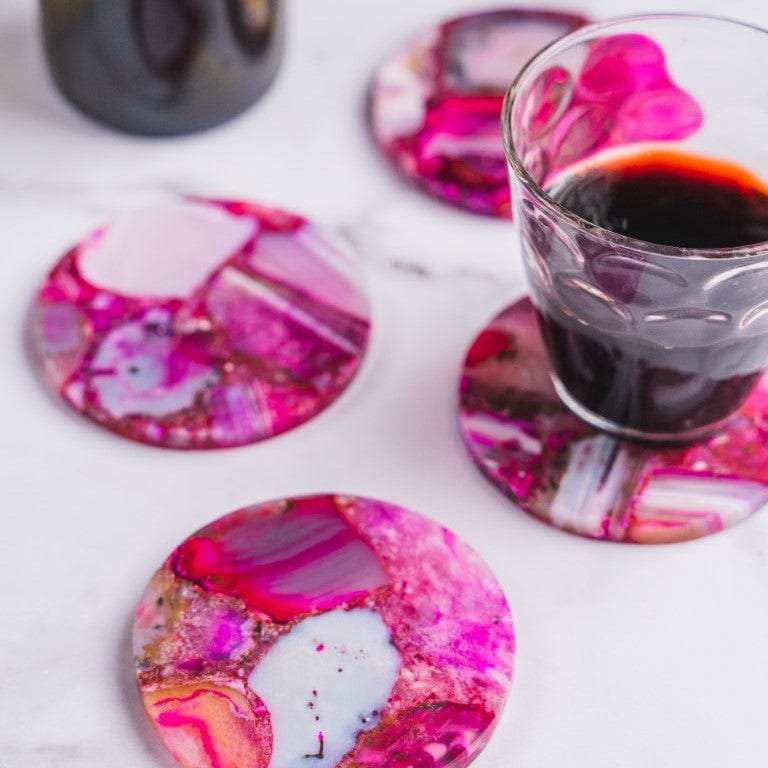 Pink Agate Round Coasters - Set of 4 Writings On The Wall Coasters