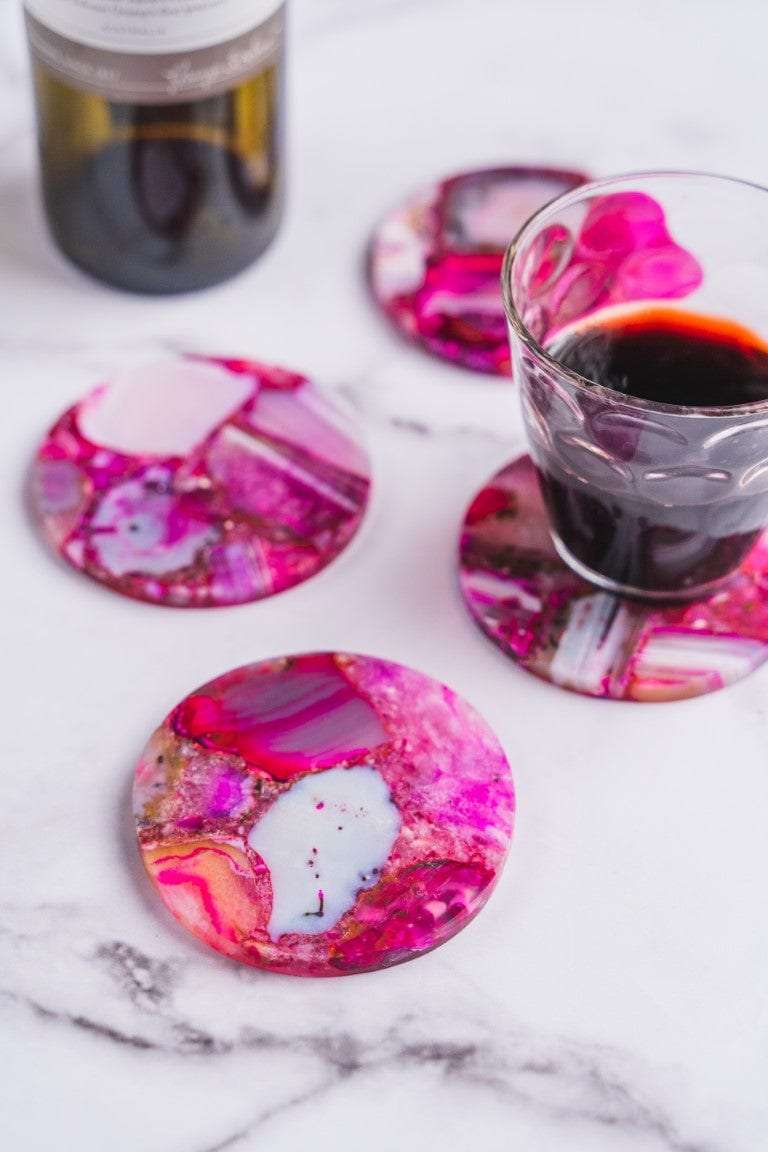 Pink Agate Round Coasters - Set of 4 Writings On The Wall Coasters