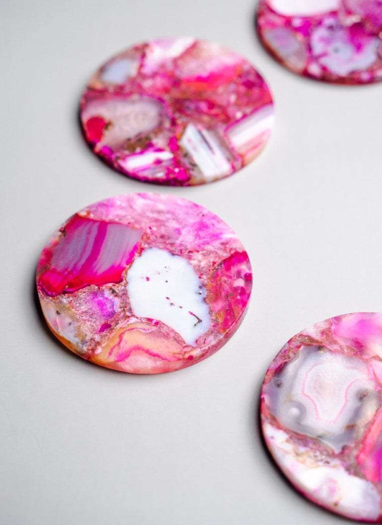 Pink Agate Round Coasters - Set of 4 Writings On The Wall Coasters