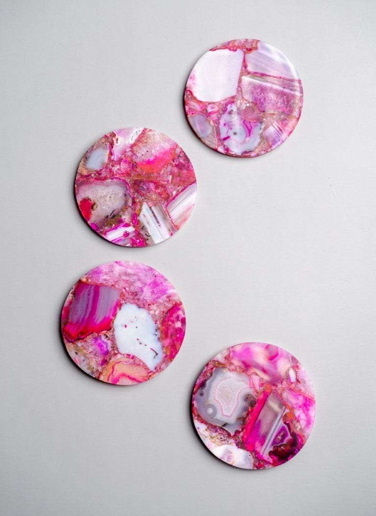 Pink Agate Round Coasters - Set of 4 Writings On The Wall Coasters