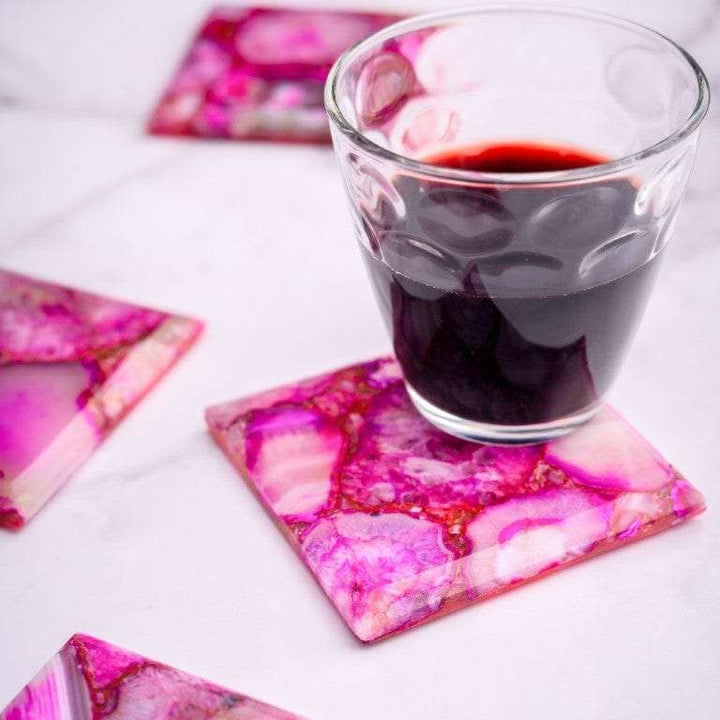 Pink Agate Square Coasters - Set of 4 Writings On The Wall Coasters