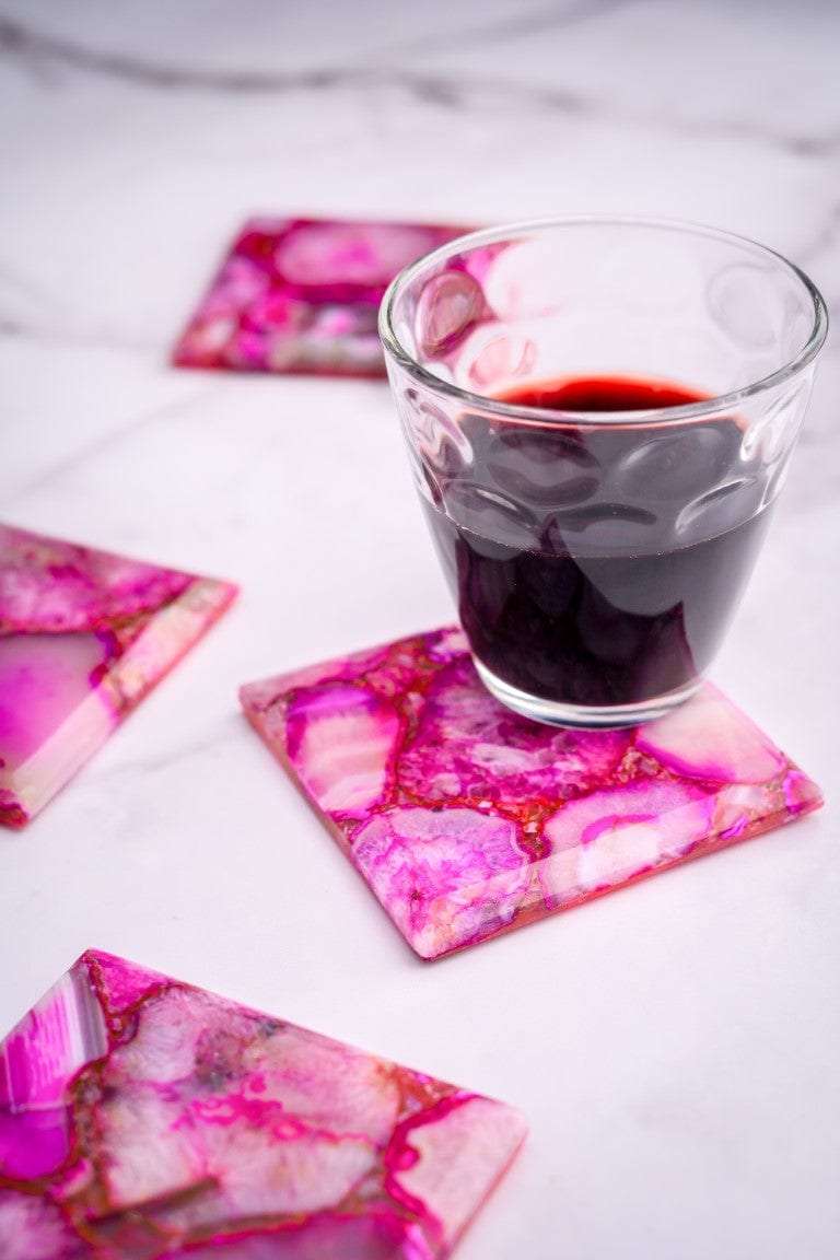 Pink Agate Square Coasters - Set of 4 Writings On The Wall Coasters