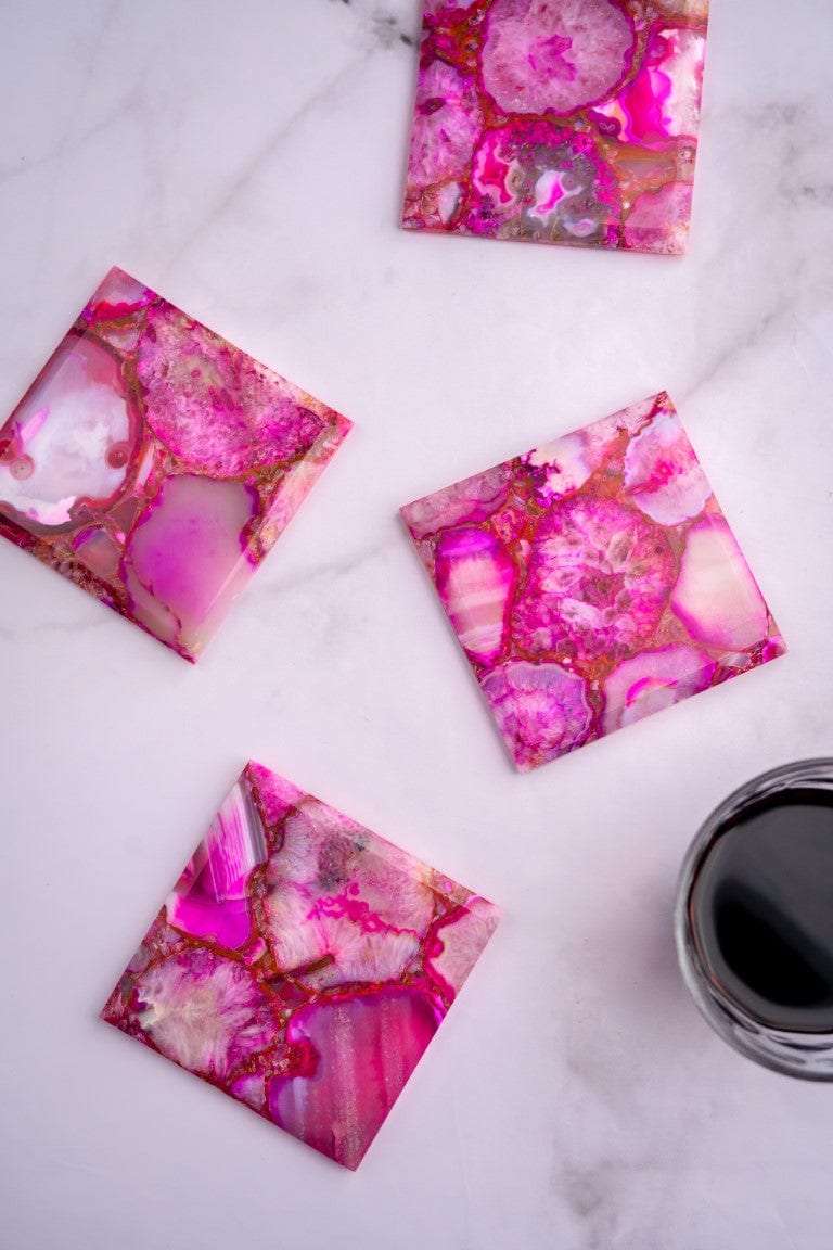 Pink Agate Square Coasters - Set of 4 Writings On The Wall Coasters