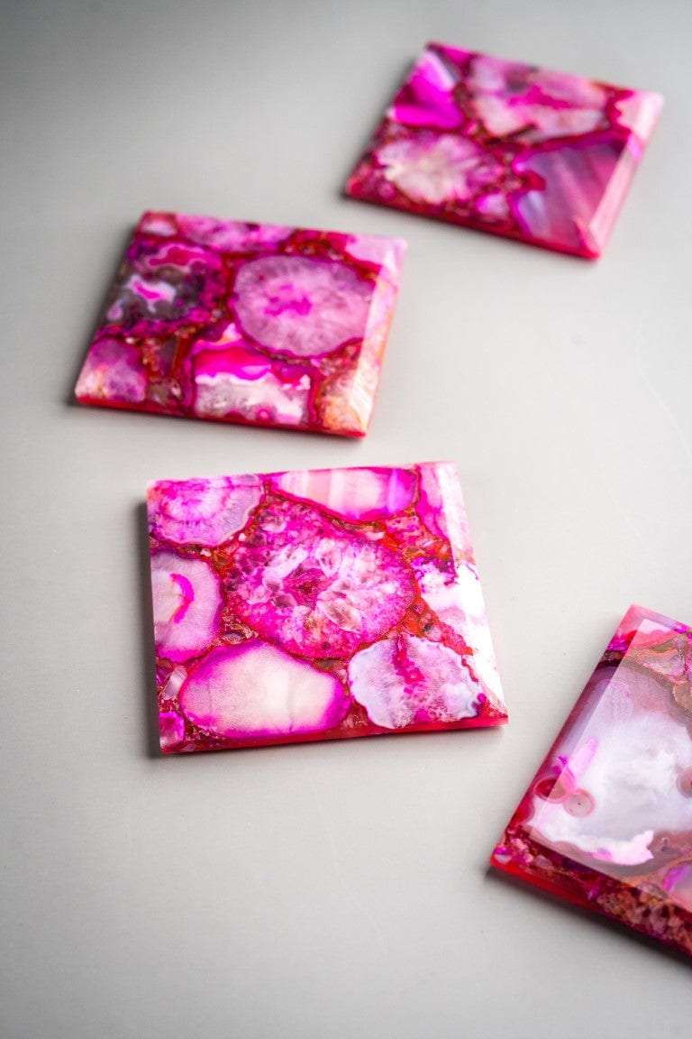 Pink Agate Square Coasters - Set of 4 Writings On The Wall Coasters