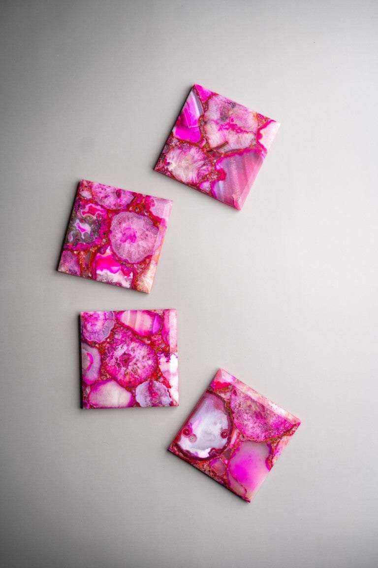 Pink Agate Square Coasters - Set of 4 Writings On The Wall Coasters