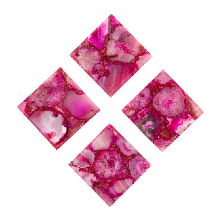 Pink Agate Square Coasters - Set of 4 Writings On The Wall Coasters