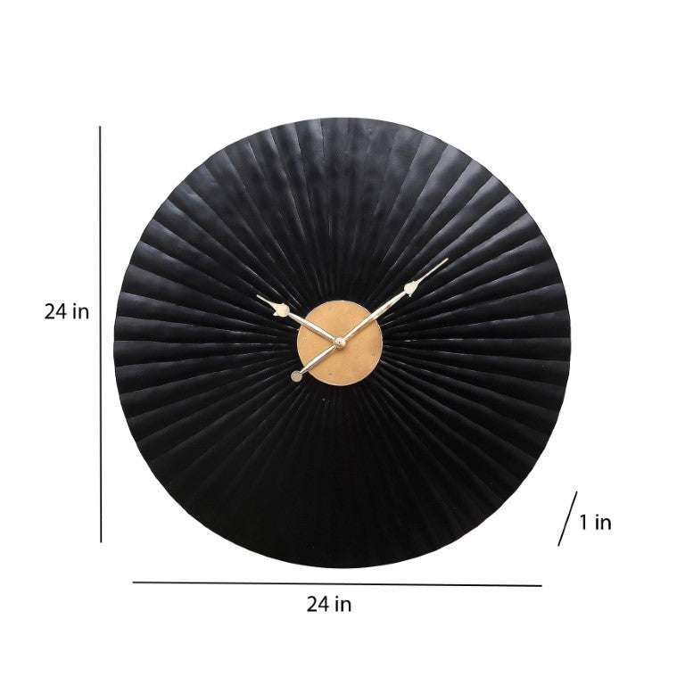Pleated Black & Gold Designer Wall Clock Writings On The Wall Metal Wall Clock