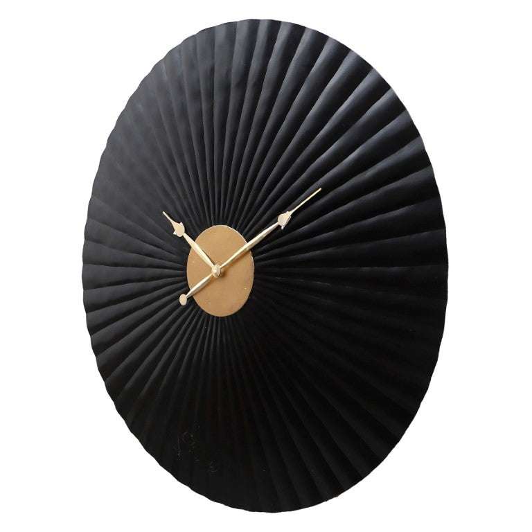Pleated Black & Gold Designer Wall Clock Writings On The Wall Metal Wall Clock