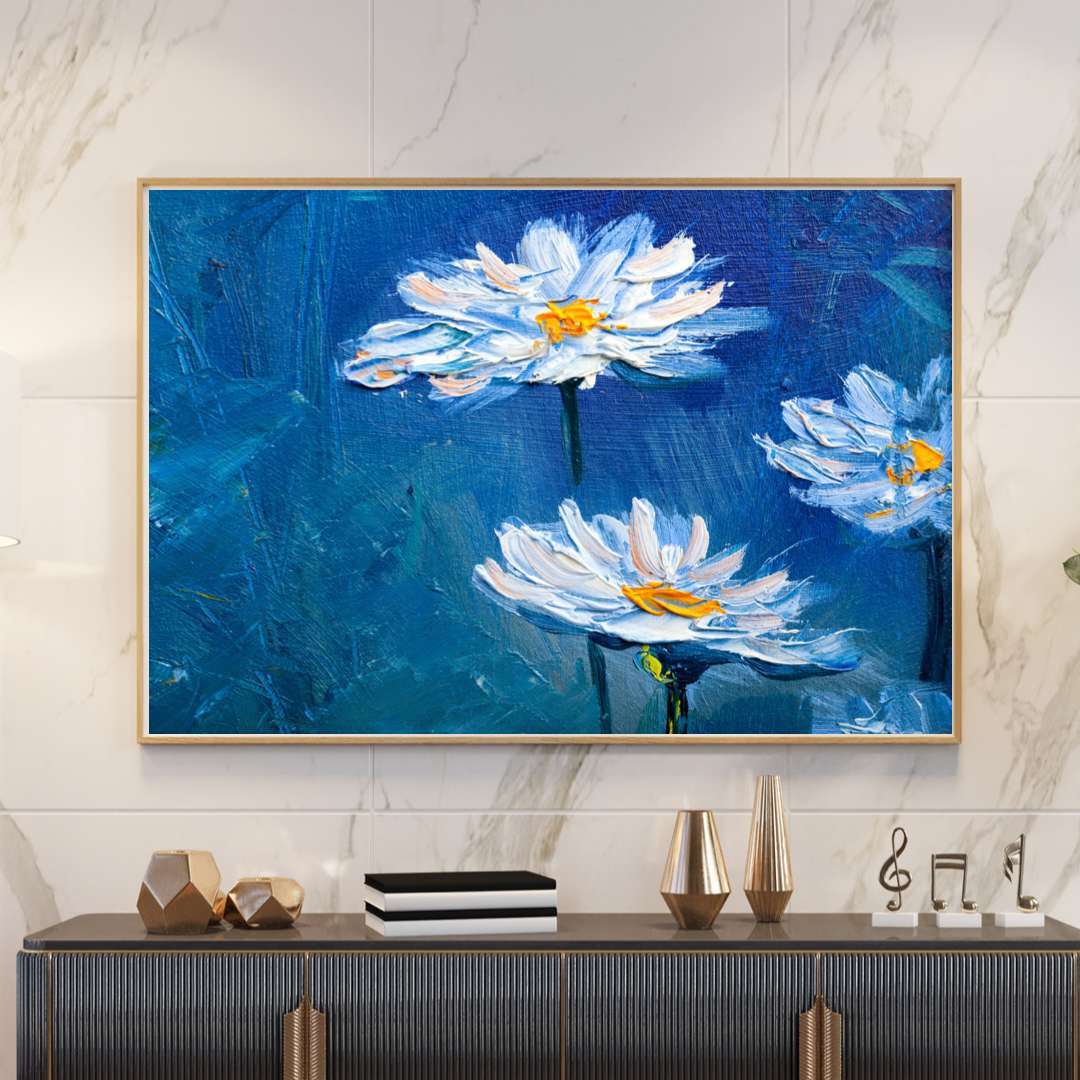 Pretty White Flowers Painting Writings On The Wall Canvas Print