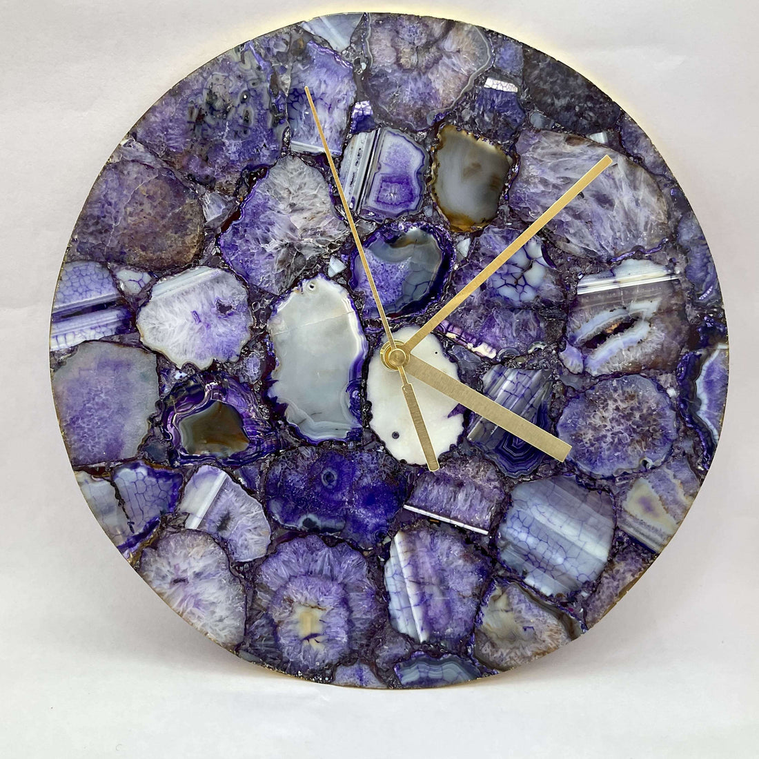 Purple Agate Gemstone Round Clock with Leafing Writings On The Wall gemstone clock