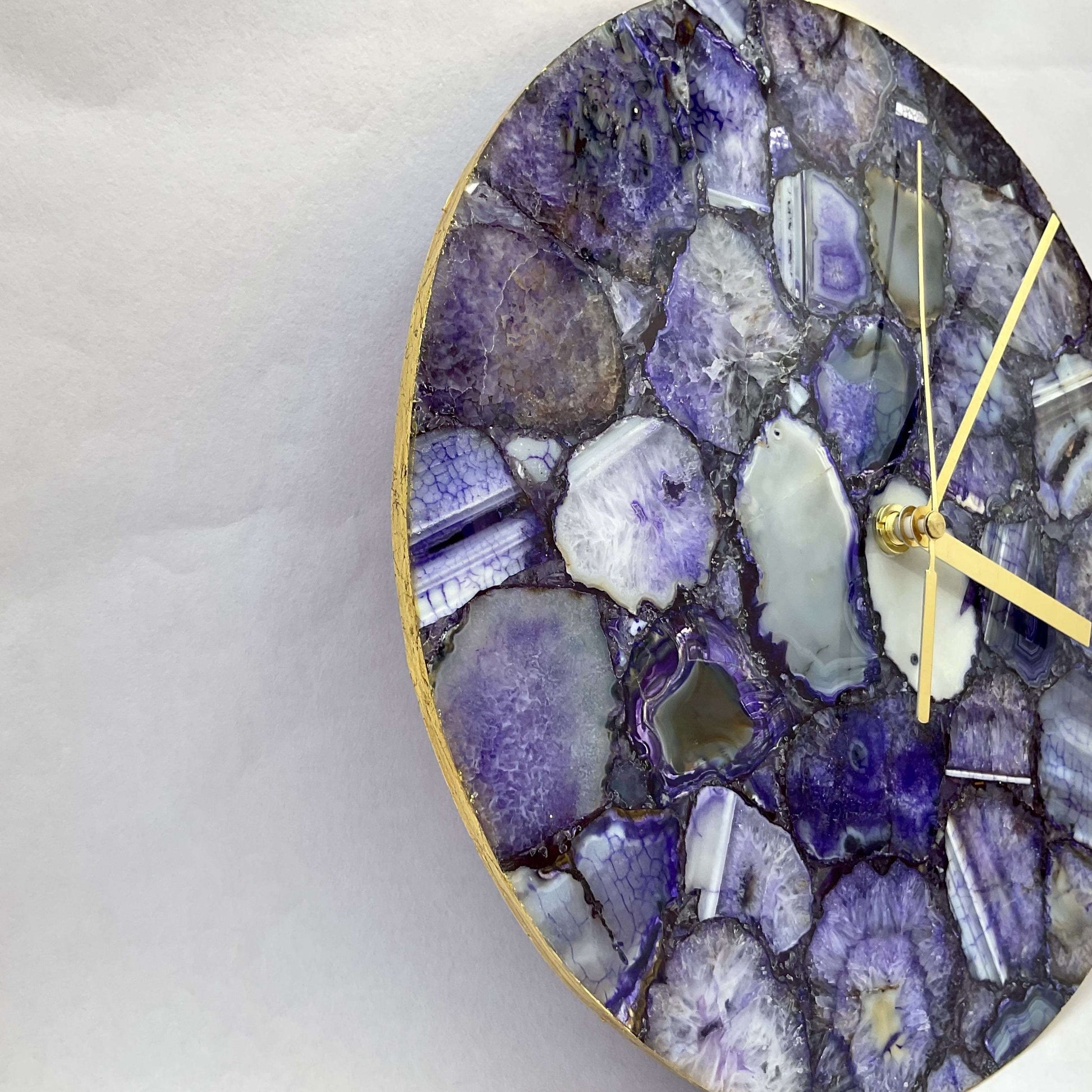 Purple Agate Gemstone Round Clock with Leafing Writings On The Wall gemstone clock