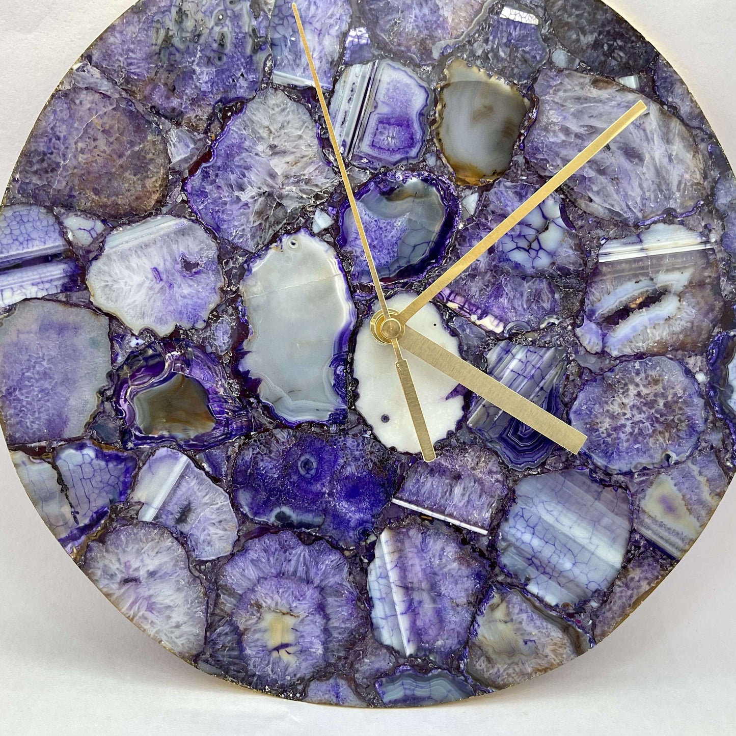 Purple Agate Gemstone Round Clock with Leafing Writings On The Wall gemstone clock