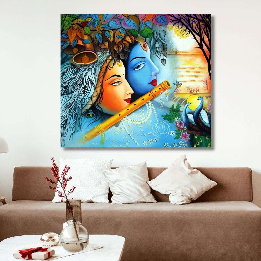 Radha Krishna Handmade Acrylic Painting Writings On The Wall Oil Painting