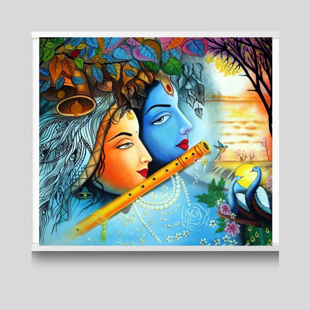 Radha Krishna Handmade Acrylic Painting Writings On The Wall Oil Painting