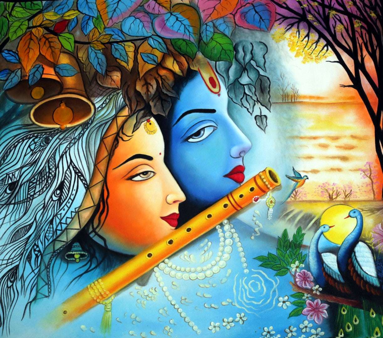 Radha Krishna Handmade Acrylic Painting Writings On The Wall Oil Painting