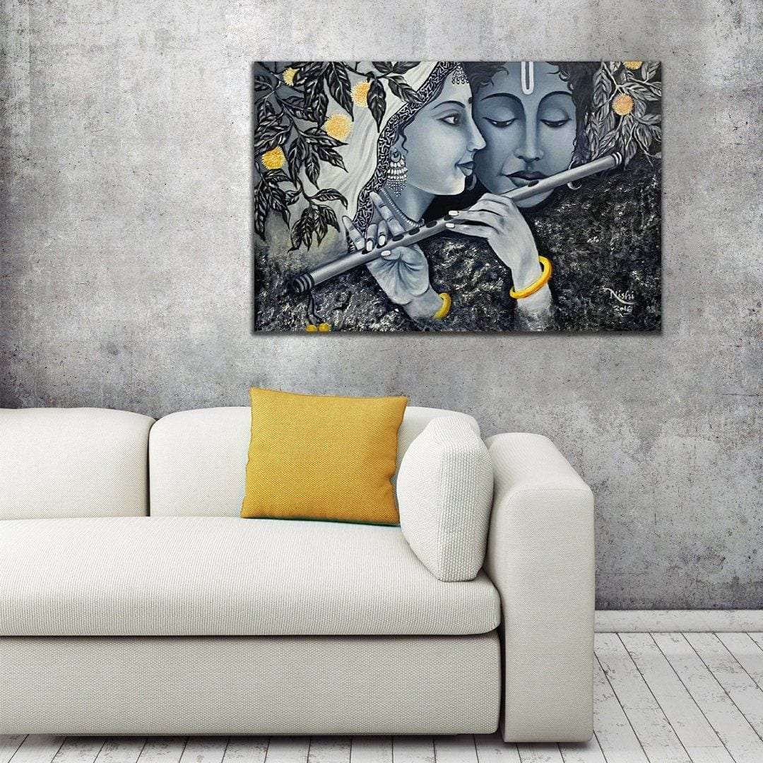 Radha Krishna Handmade Oil Painting Writings On The Wall Oil Painting