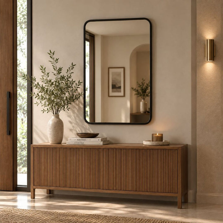 Metal Framed Curved Corner Decorative Wall Mirror
