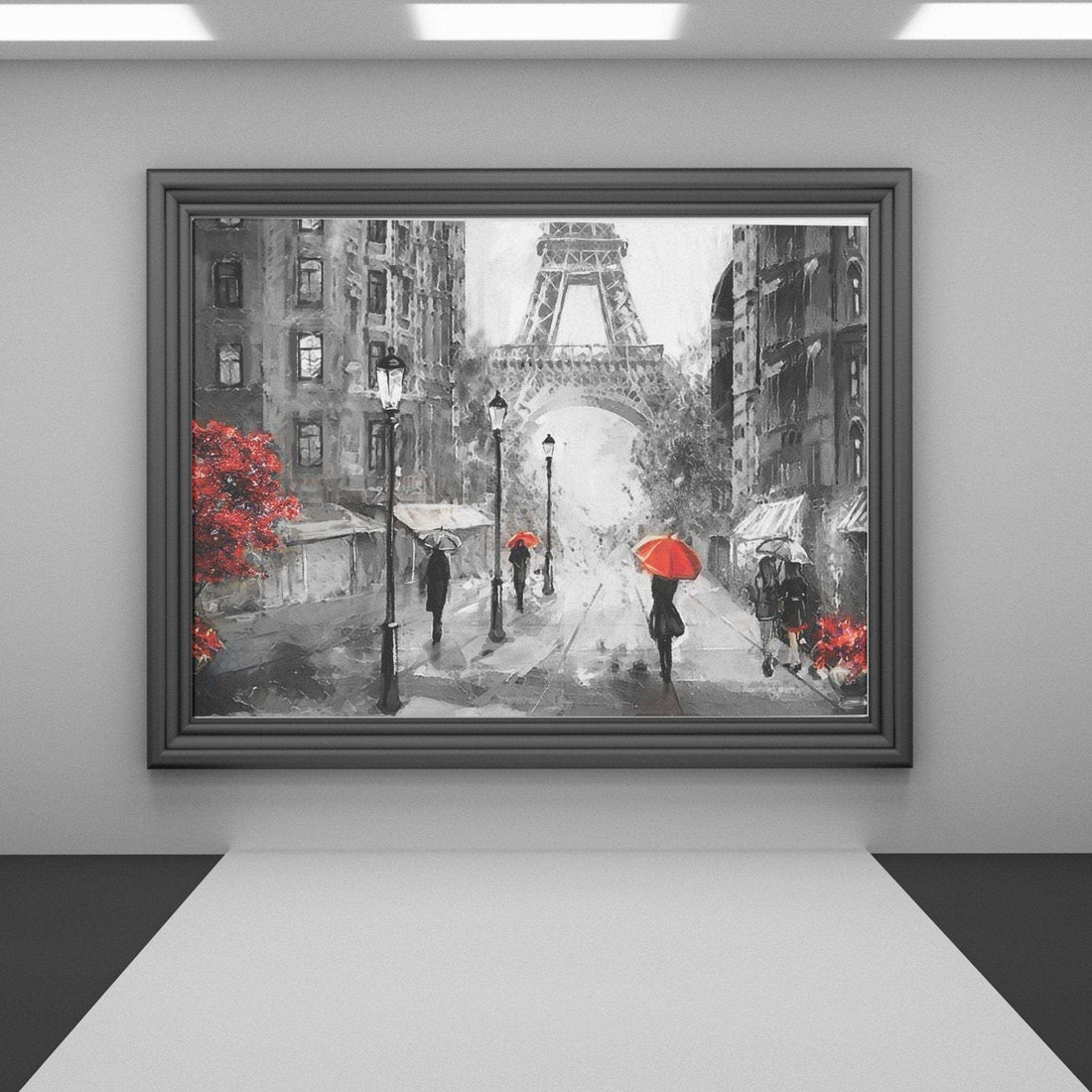 Red Umbrella And Eiffel Painting Writings On The Wall Canvas Print