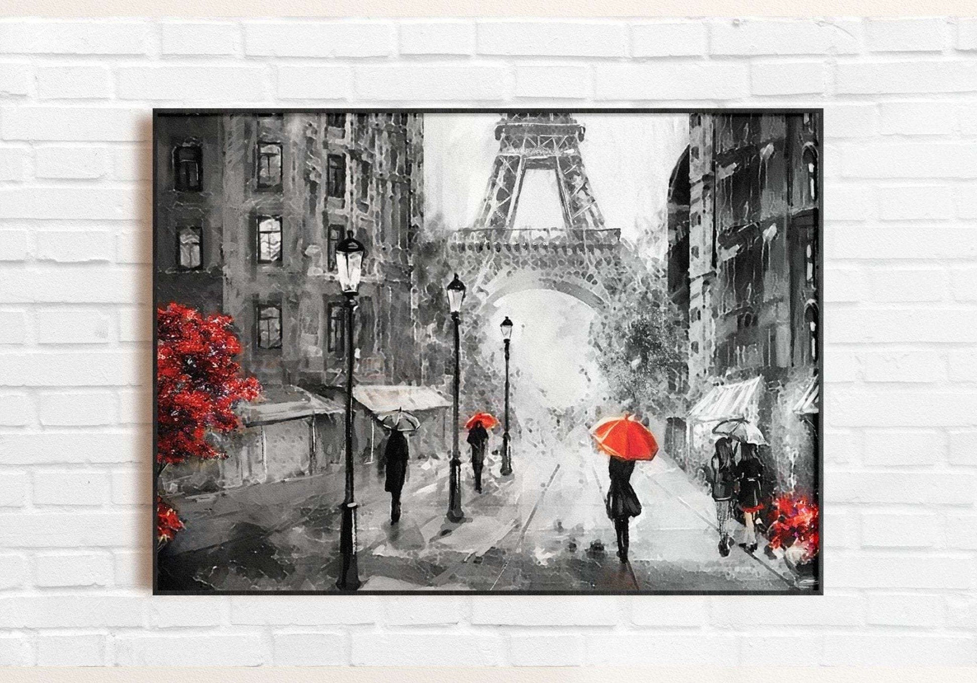 Red Umbrella And Eiffel Painting Writings On The Wall Canvas Print