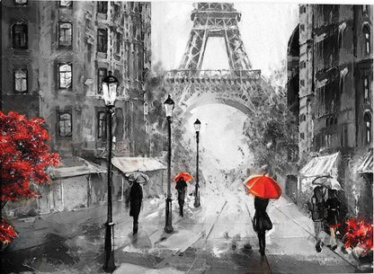 Red Umbrella And Eiffel Painting Writings On The Wall Canvas Print