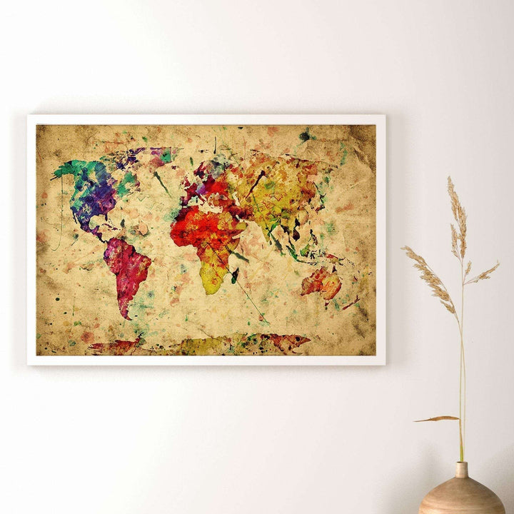 Retro World Map Painting Writings On The Wall Canvas Print