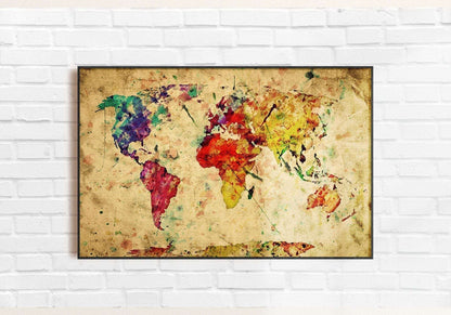 Retro World Map Painting Writings On The Wall Canvas Print